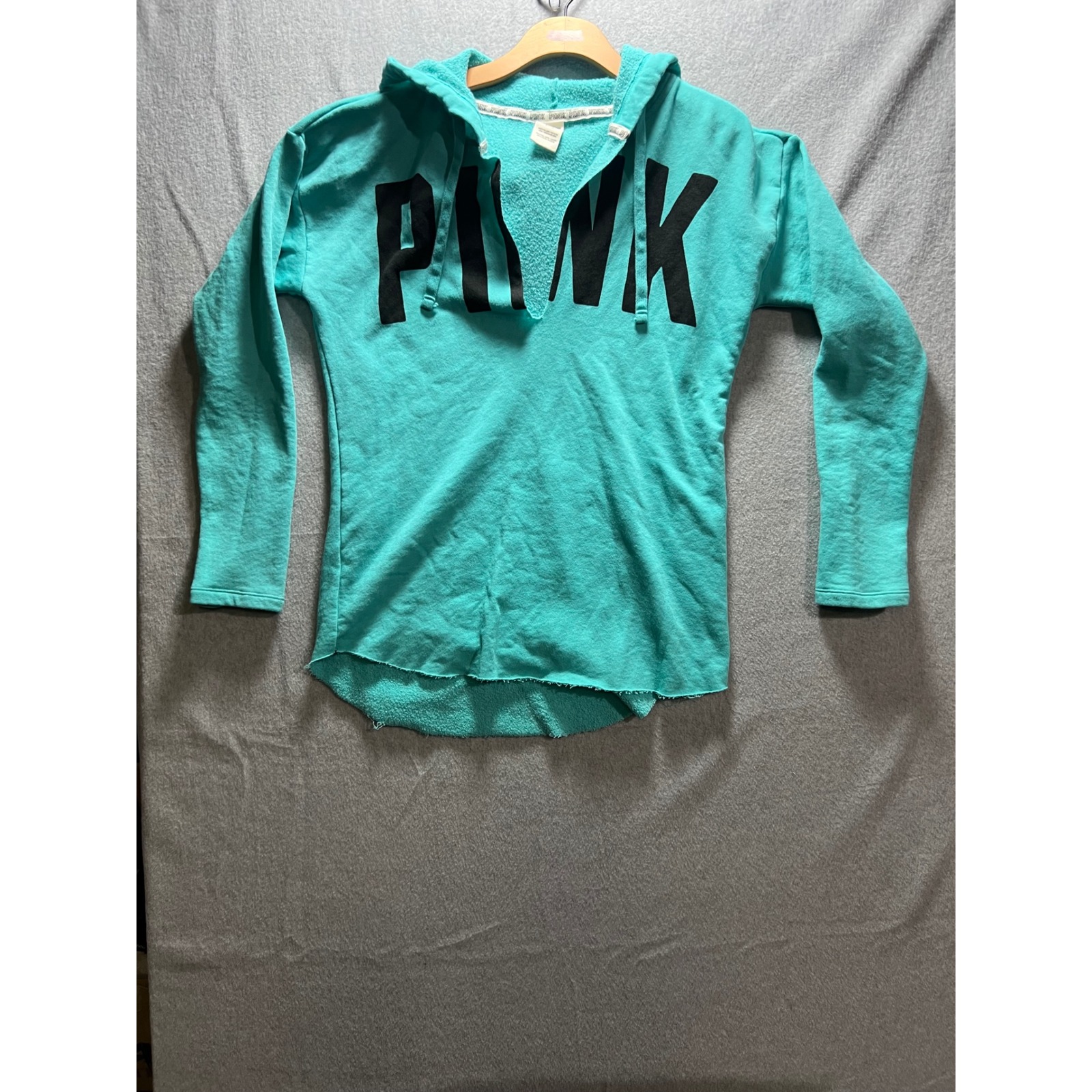 Pink Victoria's Secret Y2k Turquoise Teal Logo V-Neck Pullover Hoodie Large L